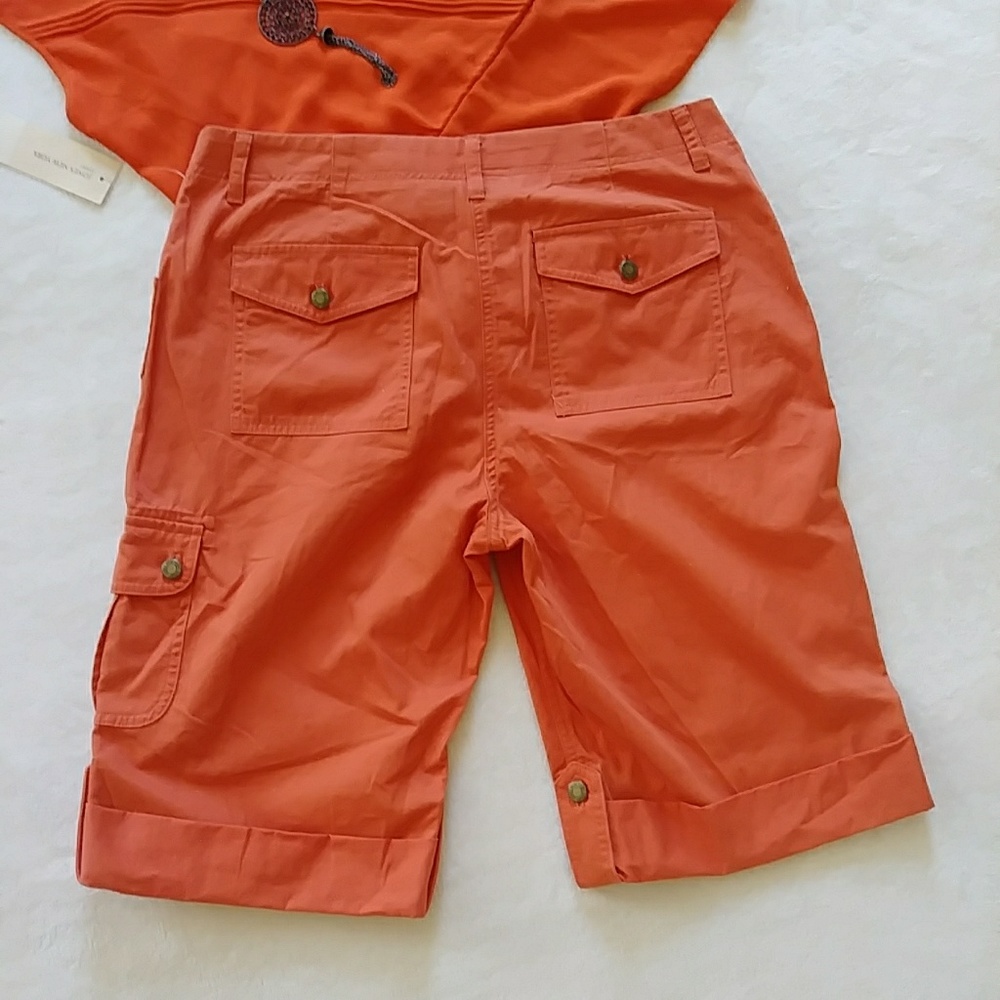 FINAL! NWT Jones NY Aztec Orange Cargo Shorts - Picture 2 of 6